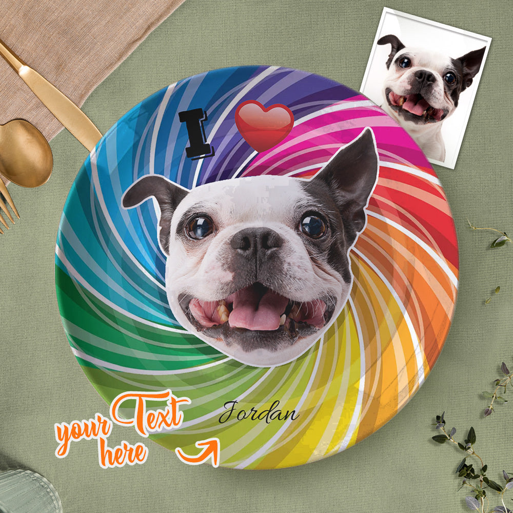 Custom Dog Face Colorful Ceramic Dinner Plate Dinnerware For Pet