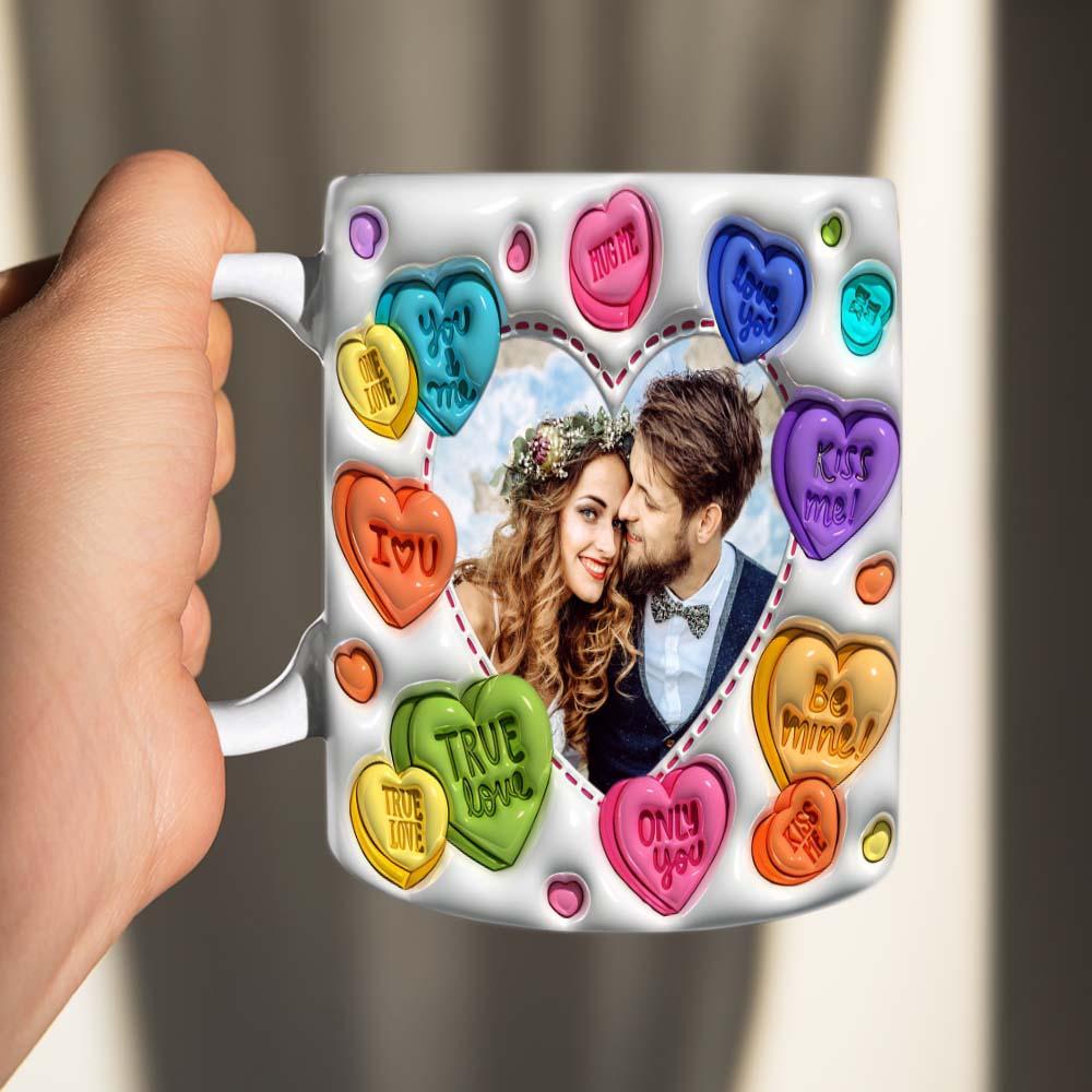 Personalized Couple Photo With Heart Pattern 3D Inflated Mug Gift for Lover