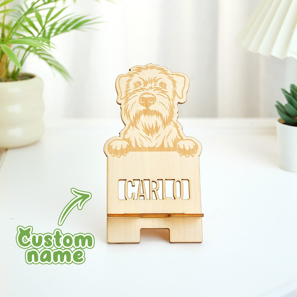 Personalized Engraved Pet Portrait Wooden Phone Stand Holder Gift for Pet Lovers