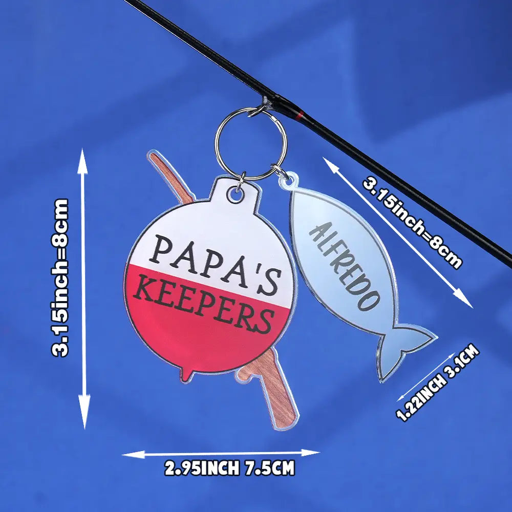 Personalized Papa's Keeper Fishing Rod Acrylic Keychain Gift for Dad Grandpa