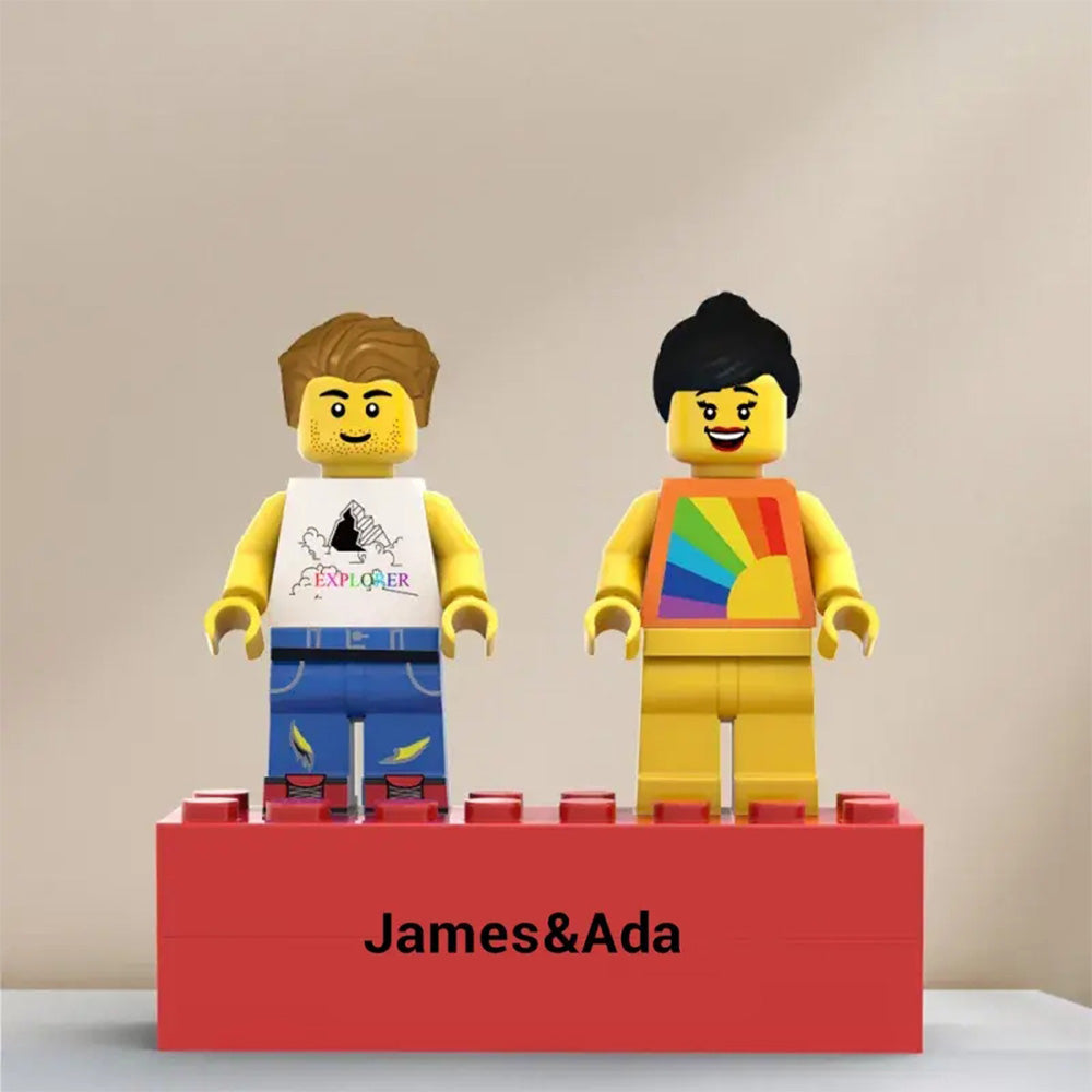 Custom Couple Minifig Personalized Minifig With Engraved Base and Display Box Gift For Lovers On Valentine's Day