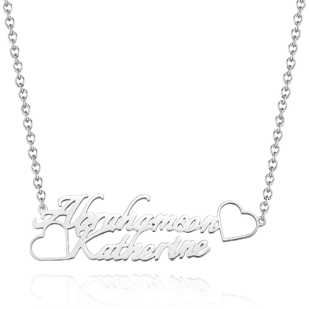 Personalized Name Necklace with Two Love Hearts Wedding Gift for Bride