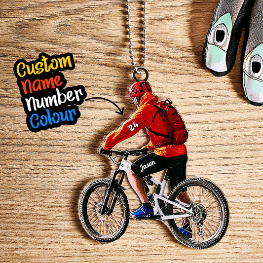 Personalized Mountain Biking Ornament with Name Acrylic Biker Ornament Gift for Cycling Lover