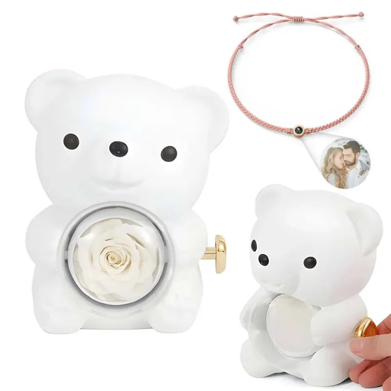 Personalized Photo Projection Bracelet with Rose Bear Giftbox Jewelry Sets Best Valentines Day Gift for Lover