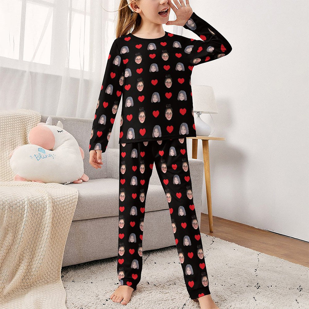 Custom Two Face Children's Sleepwear Long Sleeves Girls Pajamas Set