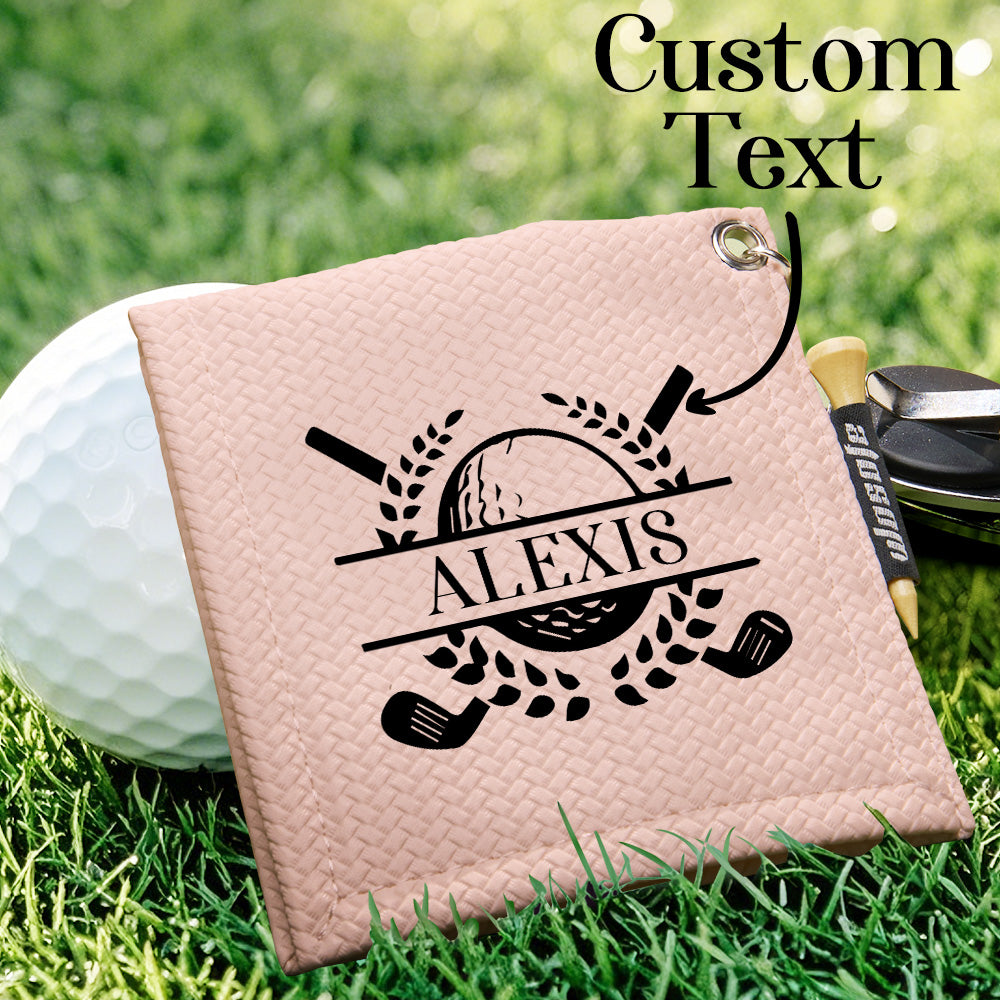 Personalized Text PU Leather Absorb Water Golf Towel with Golf Tees Retractable Clip Gift for Golf Lovers