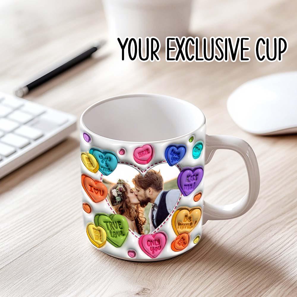 Personalized Couple Photo With Heart Pattern 3D Inflated Mug Gift for Lover