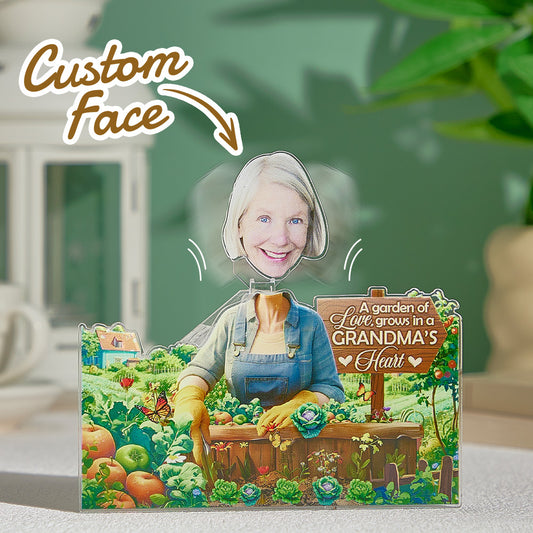 Personalized Face Grandma's Garden Shaking Head Standee Gift for Grandma