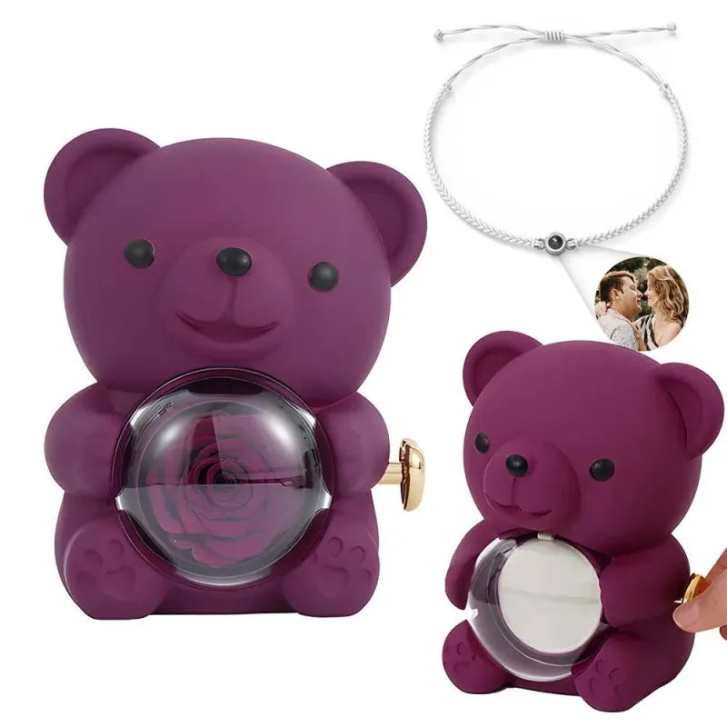 Personalized Photo Projection Bracelet with Rose Bear Giftbox Jewelry Sets Best Valentines Day Gift for Lover