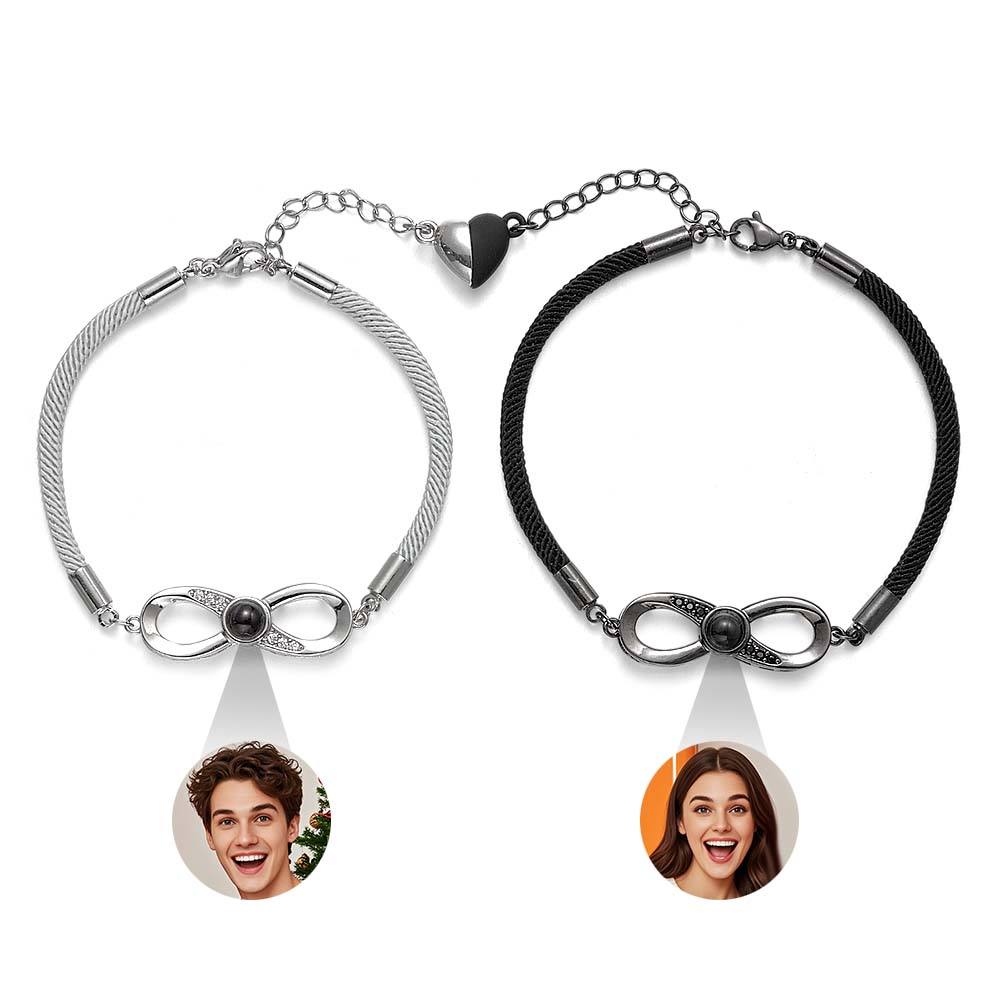 Custom Photo Black & White Couple Projection Bracelets | Personalized Matching Jewelry Set