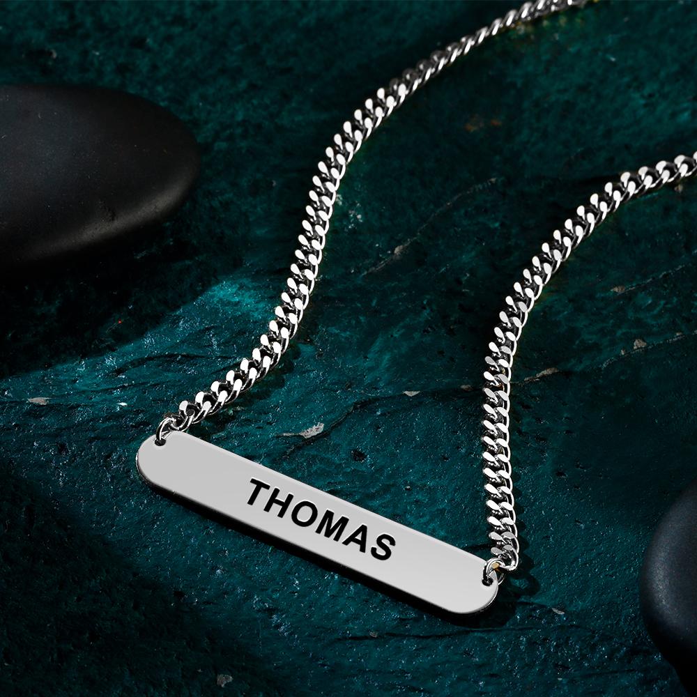 Custom Engraved Bar Necklace Thick Chain Punk Jewelry for Men