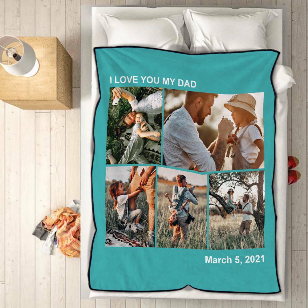 Personalised 5 Photos Fleece Blankets Custom Text Throw Couples Blanket