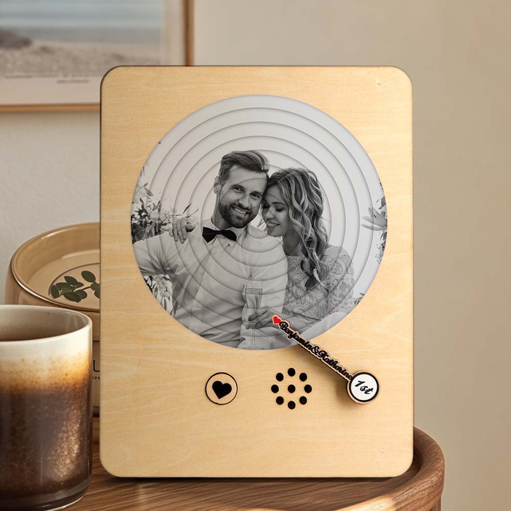 Personalized Photo Wooden Album Music Record Player Wedding Anniversary Gift for Couples