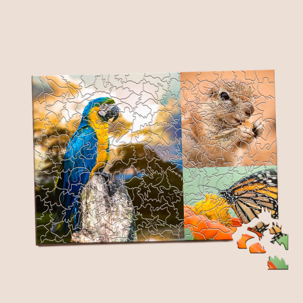 Personalized Animal Wood Puzzle Custom Jigsaw Puzzle with 1-4 Photos