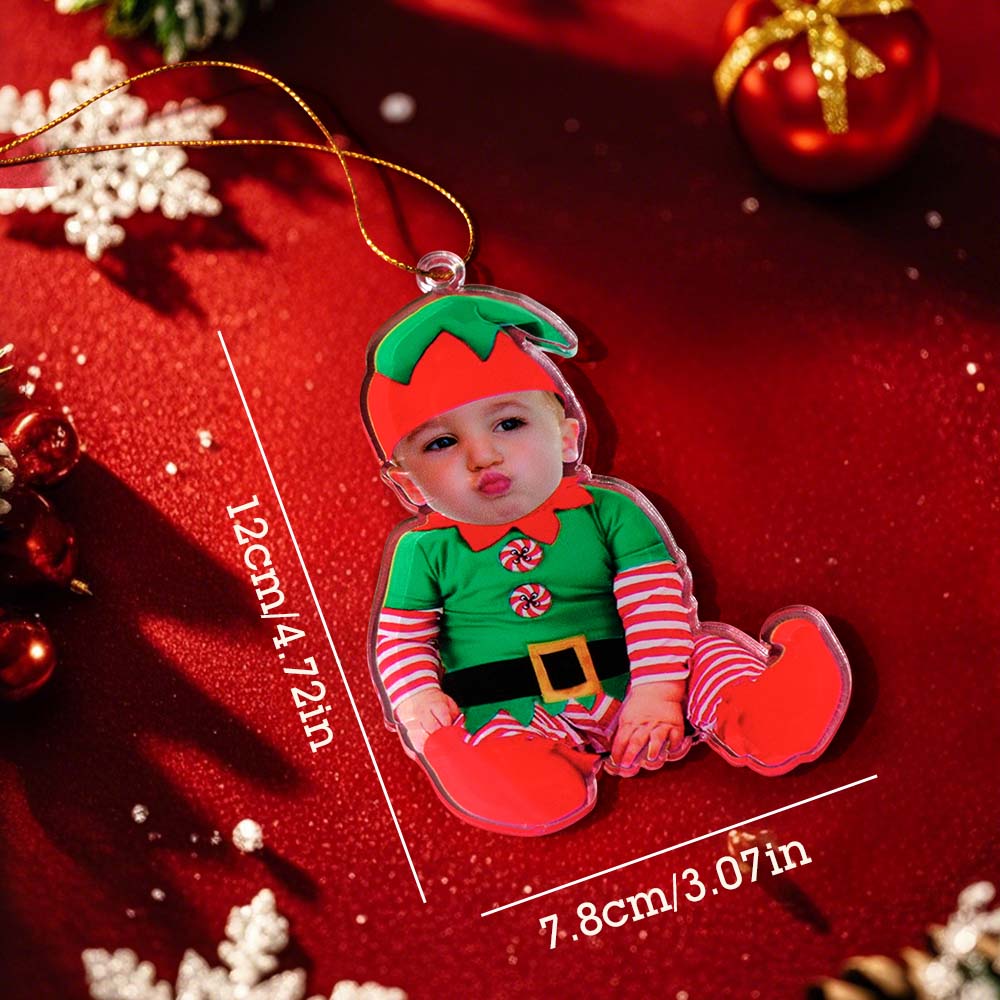 Personalized Baby Elf Ornament Baby Photo First Christmas Ornament Gift for Kids