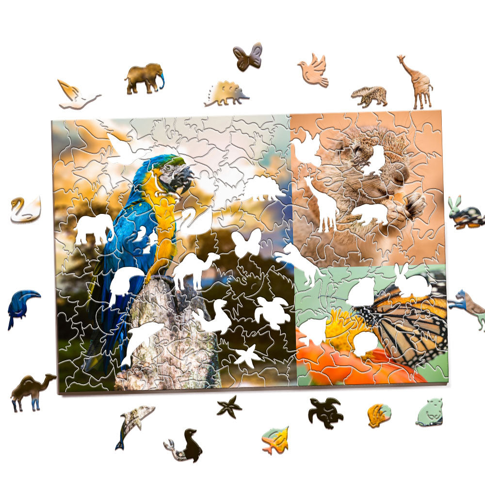 Personalized Animal Wood Puzzle Custom Jigsaw Puzzle with 1-4 Photos