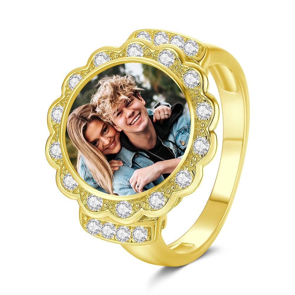 Custom Photo Ring Round Photo with Zircon Mother's Gift