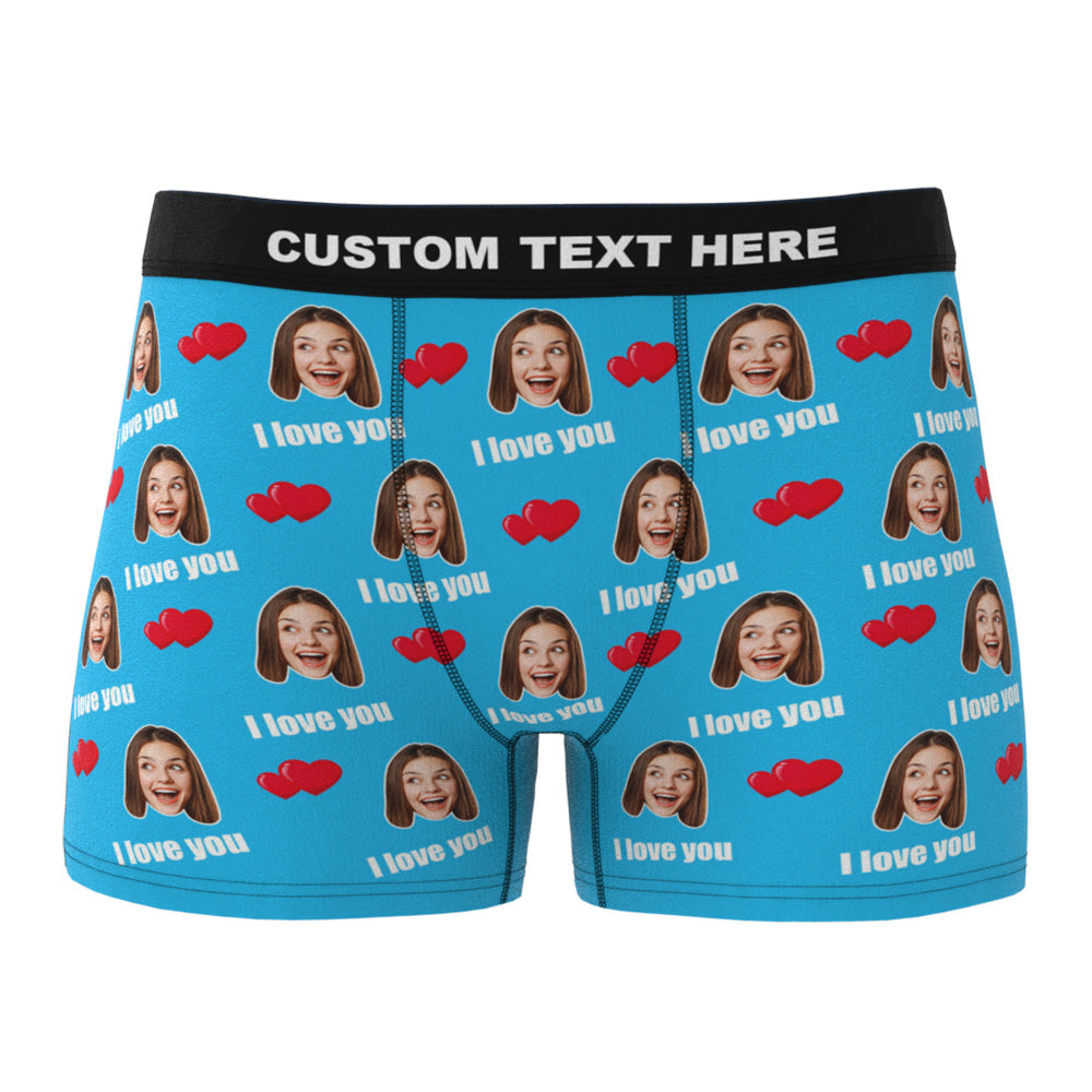 Custom I Love You Men's Boxer Shorts Personalized Underwear with Face