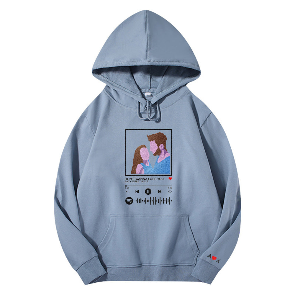 Custom embroidered pattern audio track hoodie comfortable fit trendy fashion for music lover