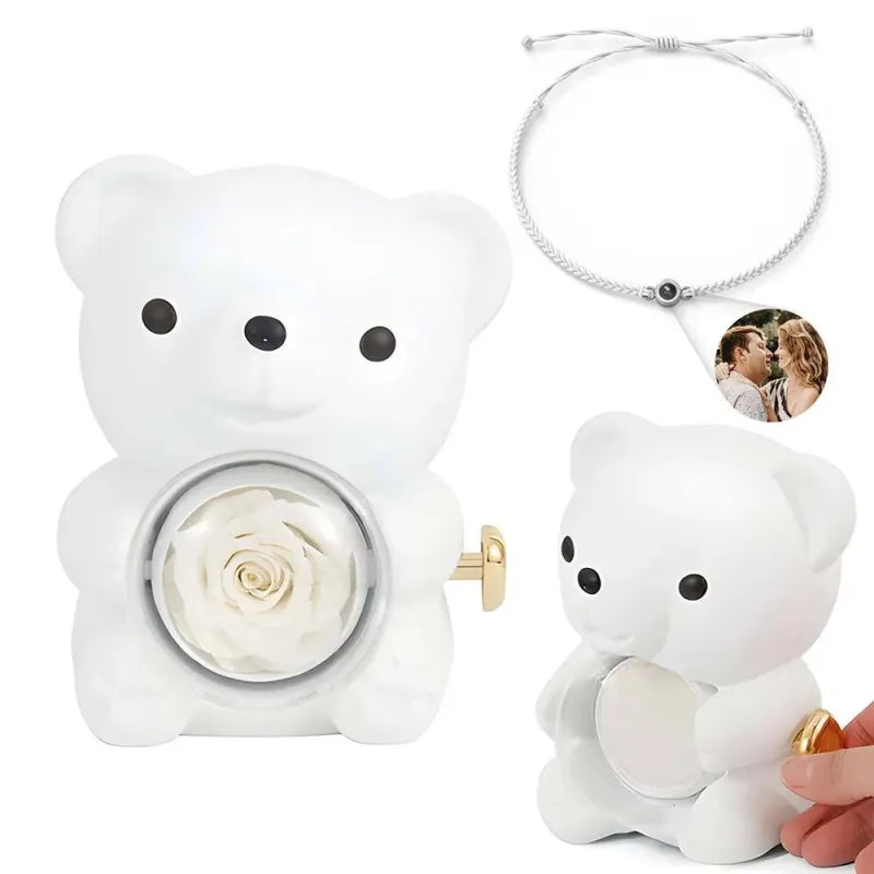 Personalized Photo Projection Bracelet with Rose Bear Giftbox Jewelry Sets Best Valentines Day Gift for Lover