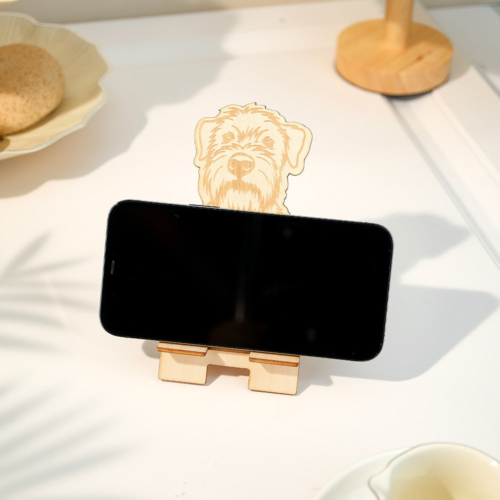 Personalized Engraved Pet Portrait Wooden Phone Stand Holder Gift for Pet Lovers