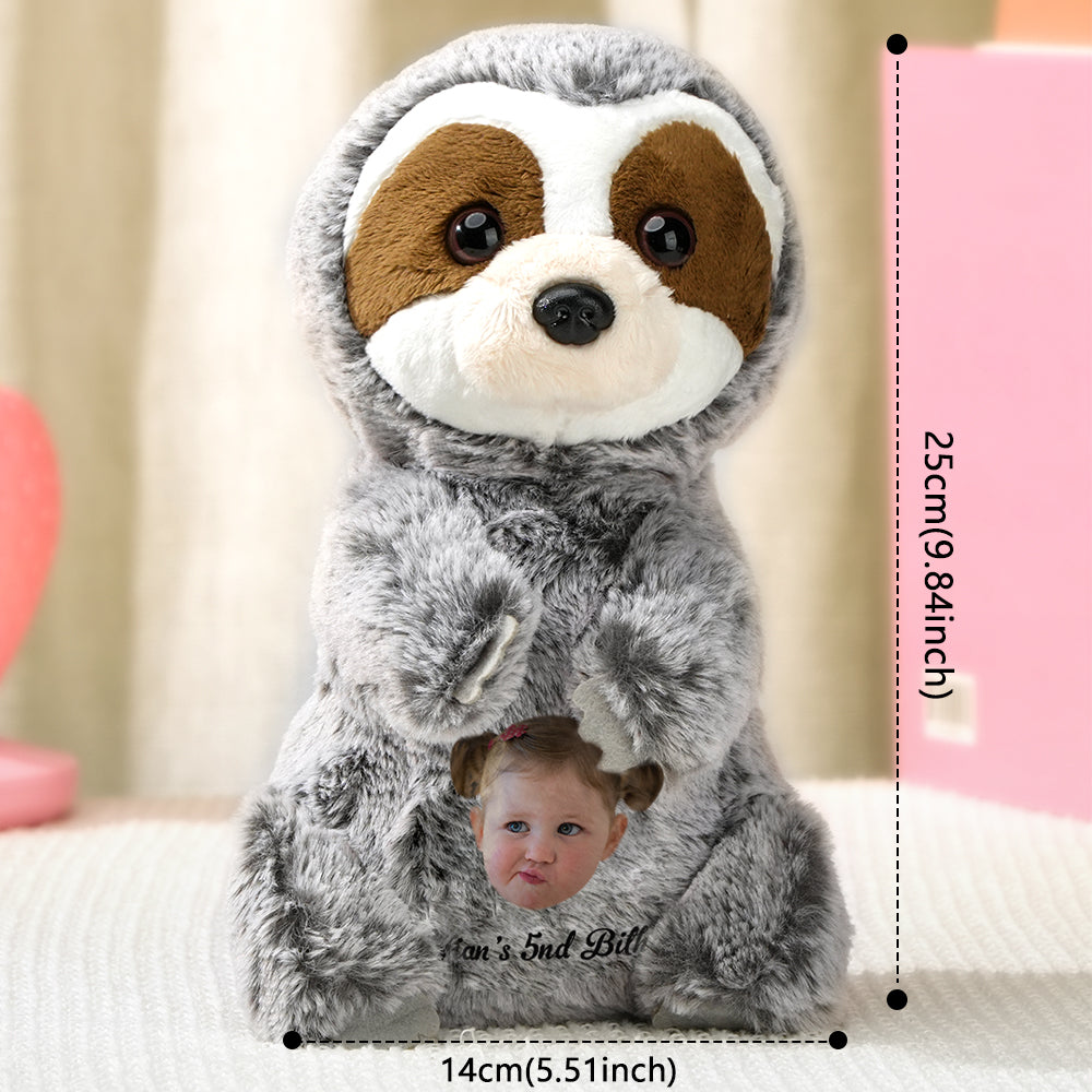 Personalized Sloth Plush Stuffed Toy with Custom Text and Face Gift for Kids