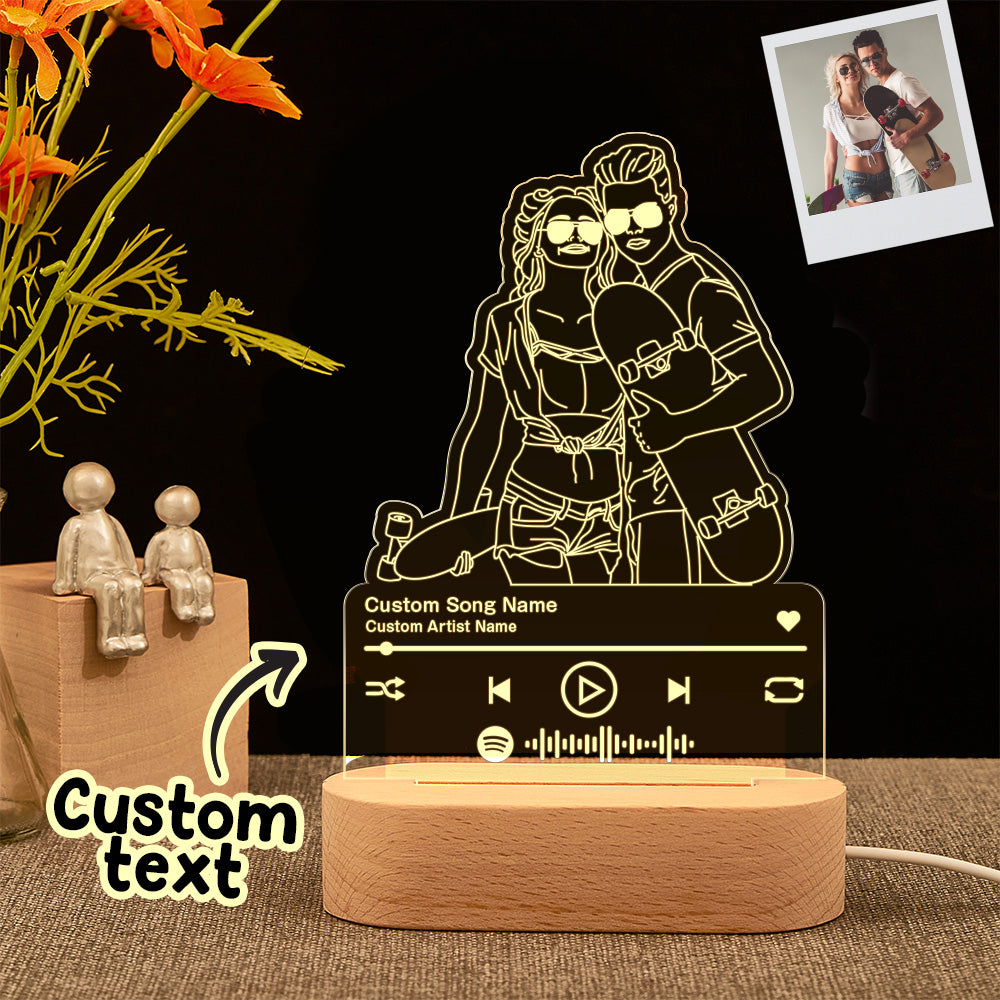 Custom Portrait Night Light Music Line Art Photo Lamp Gift for Lover