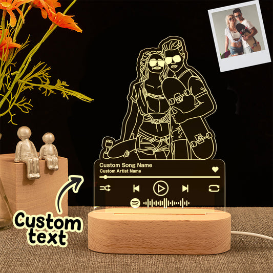 Custom Portrait Night Light Music Line Art Photo Lamp Gift for Lover