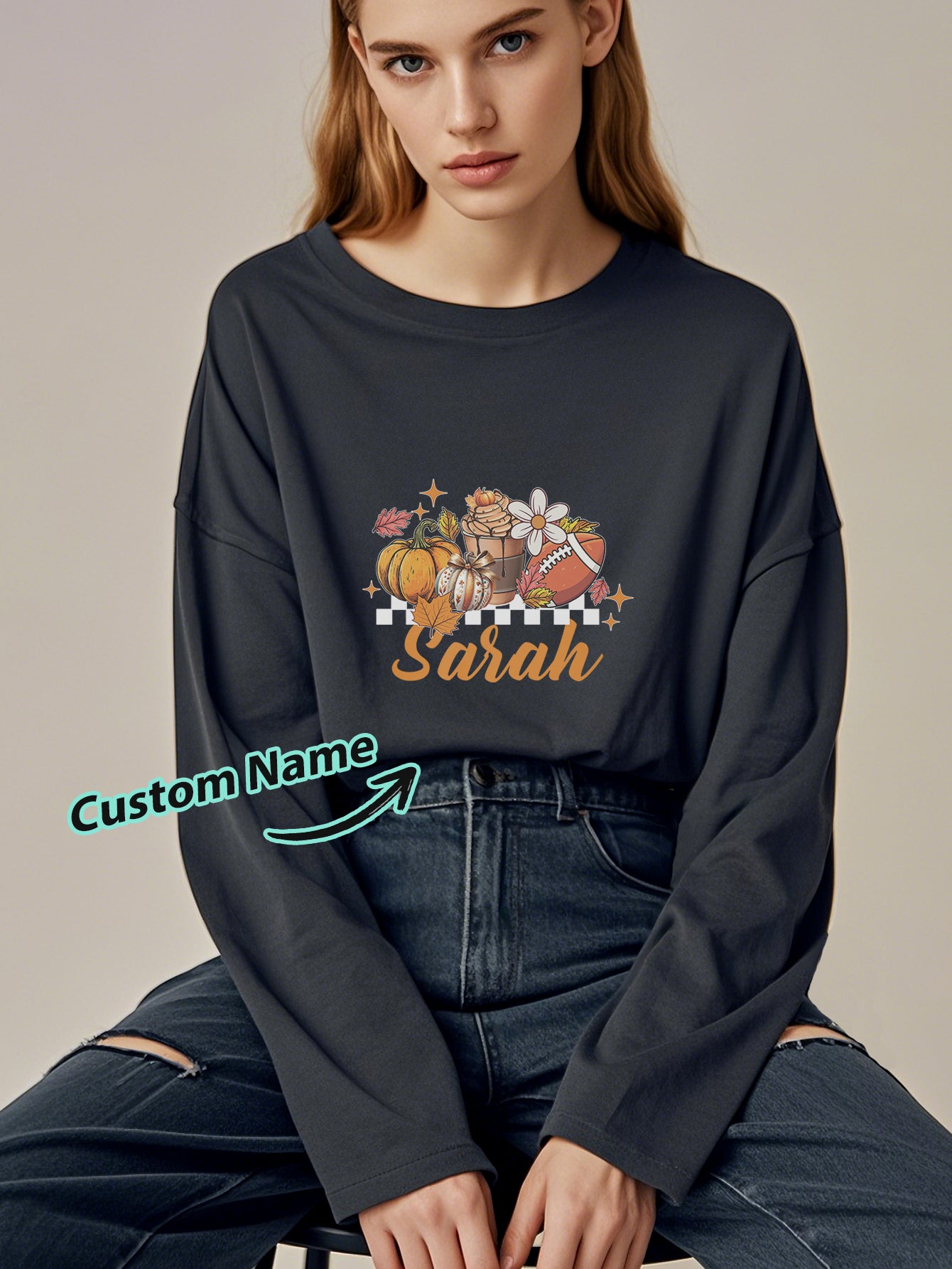 Custom Engraved Personalized Name Halloween Long Sleeve T-Shirt