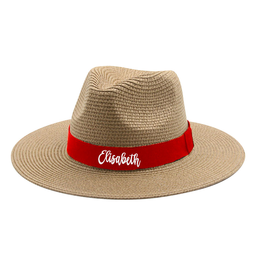 Personalized Straw Fedora Hat with Red Band Custom Beach Hat Gift for Bridesmaid Friends Family Bachelorette Party