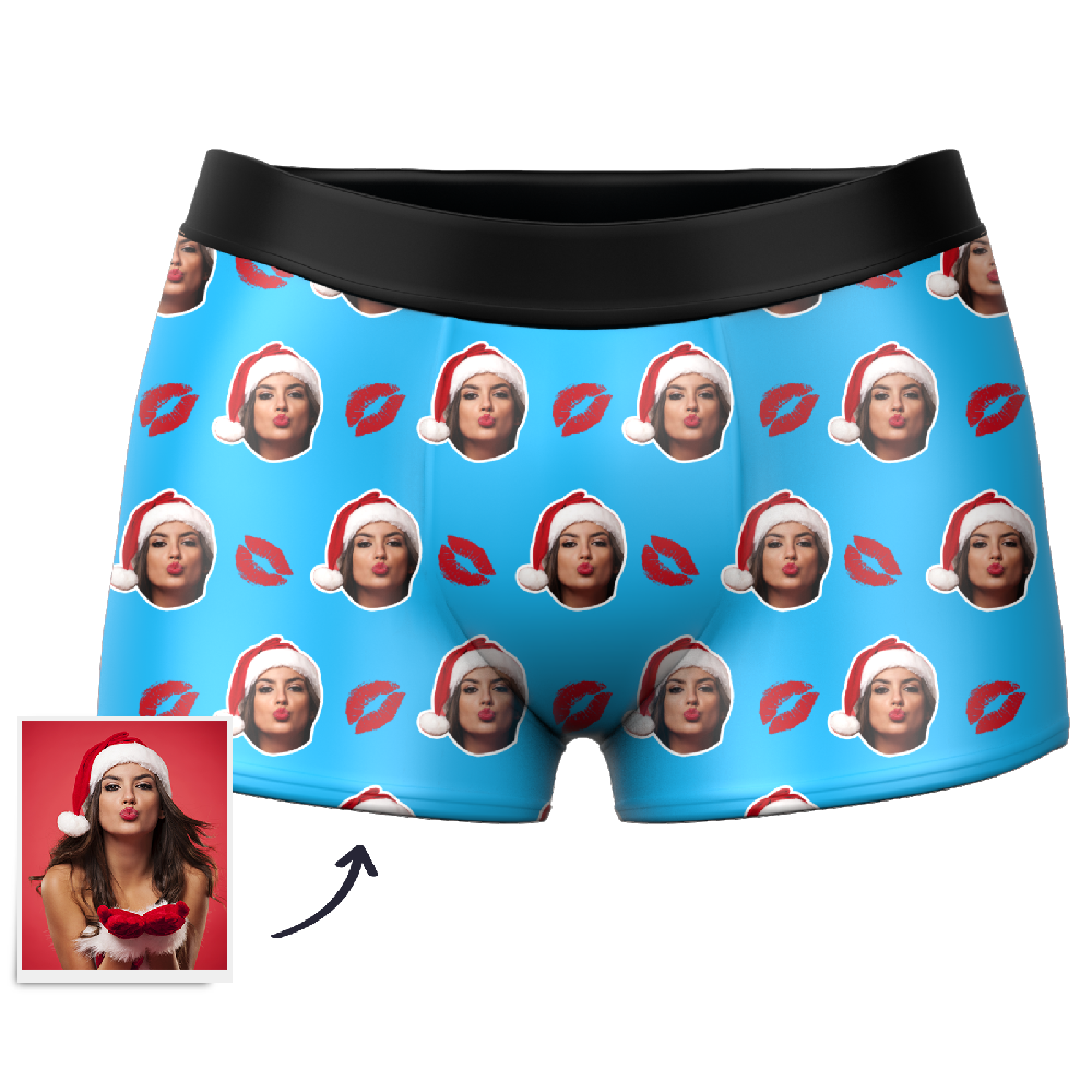 Customized Face Boxers Christmas Hat Printed Underwear with Picture