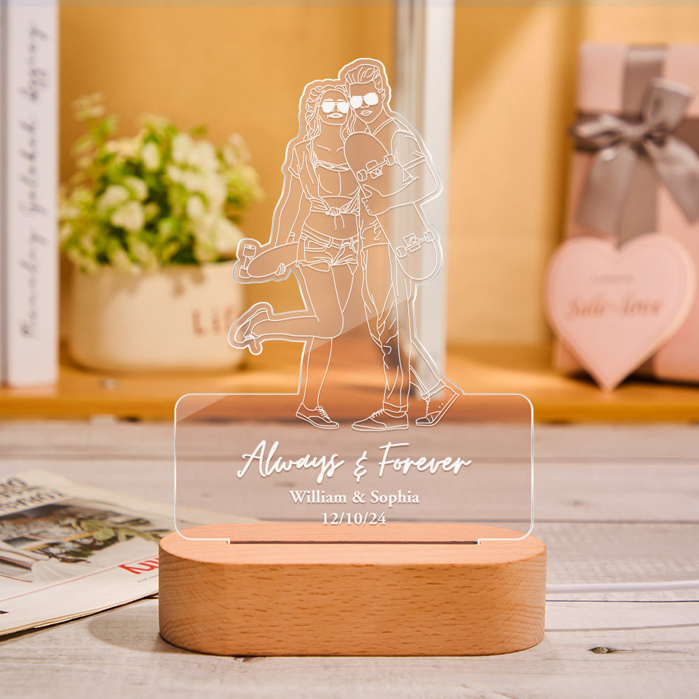 Custom Portrait Night Light Line Art Photo Lamp Gift for Lover