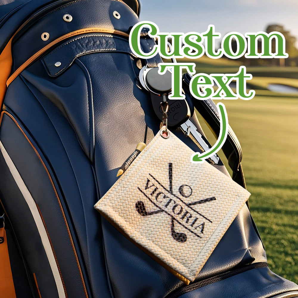 Personalized Text PU Leather Absorb Water Golf Towel with Golf Tees Retractable Clip Gift for Golf Lovers