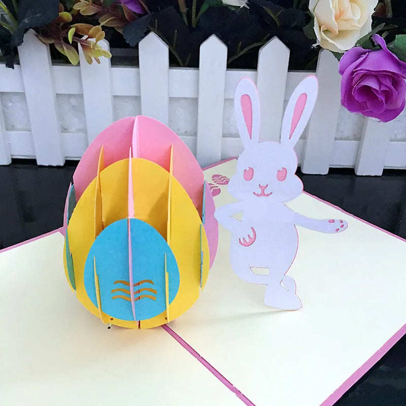 Rabbit and Colored Eggs 3D Greeting Card Creative Easter Three-dimensional Card