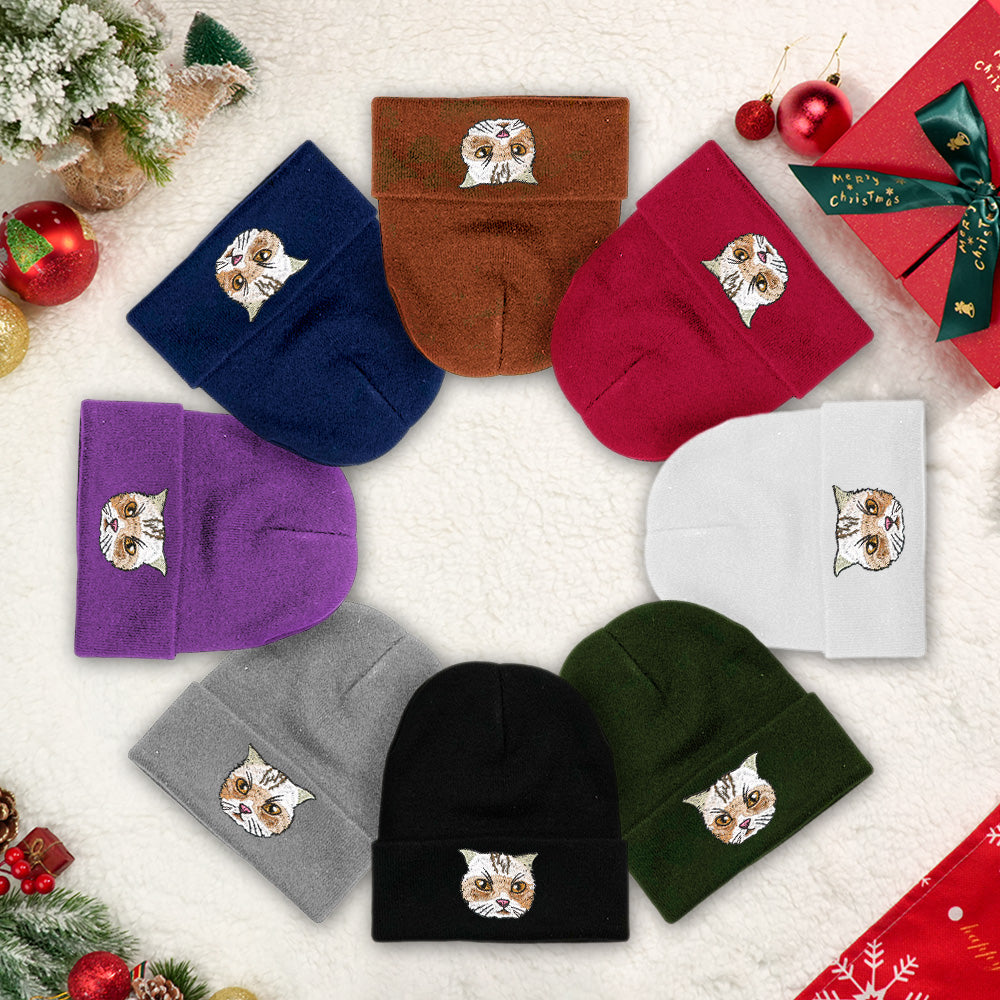 Custom Embroidered Design Knit Beanie with Your Pet – Personalized Gift for Pet Lovers