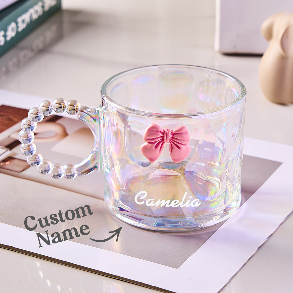 Personalized Coquette Bow Cup with Engraving Name Glass Coffee Cup Gift for Her