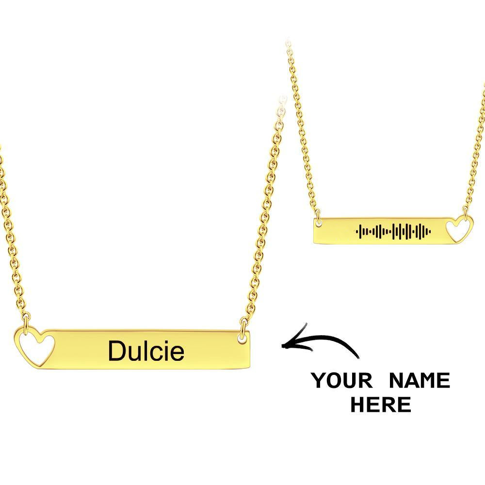 Custom Engraved Hollow Heart Bar Necklace with Name and Music Code