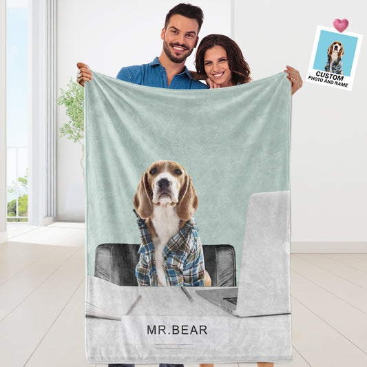 Personalized Funny Pet Blanket with Pet Name Custom Dog in Office