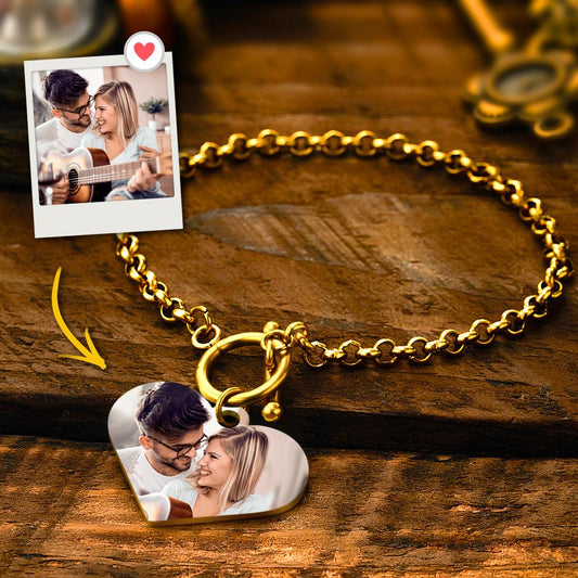 Personalized Photo Bracelet with Heart Pendant for Women