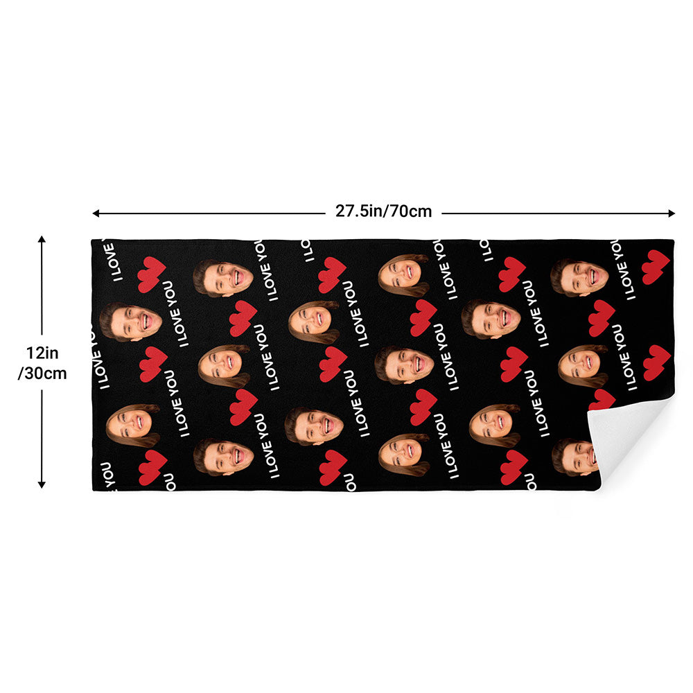 Personalized Face I Love You Towel with Red Heart