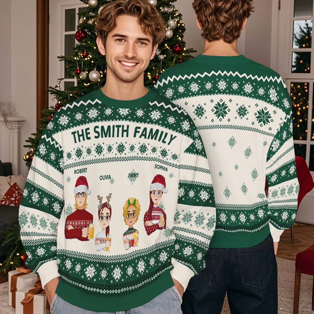 Personalized Ugly Sweater Cartoon Christmas Sweater Funny Gift for Family or Friend