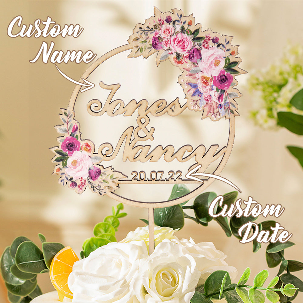 Personalized Flower Cake Topper Custom Name Cake Topper for Wedding