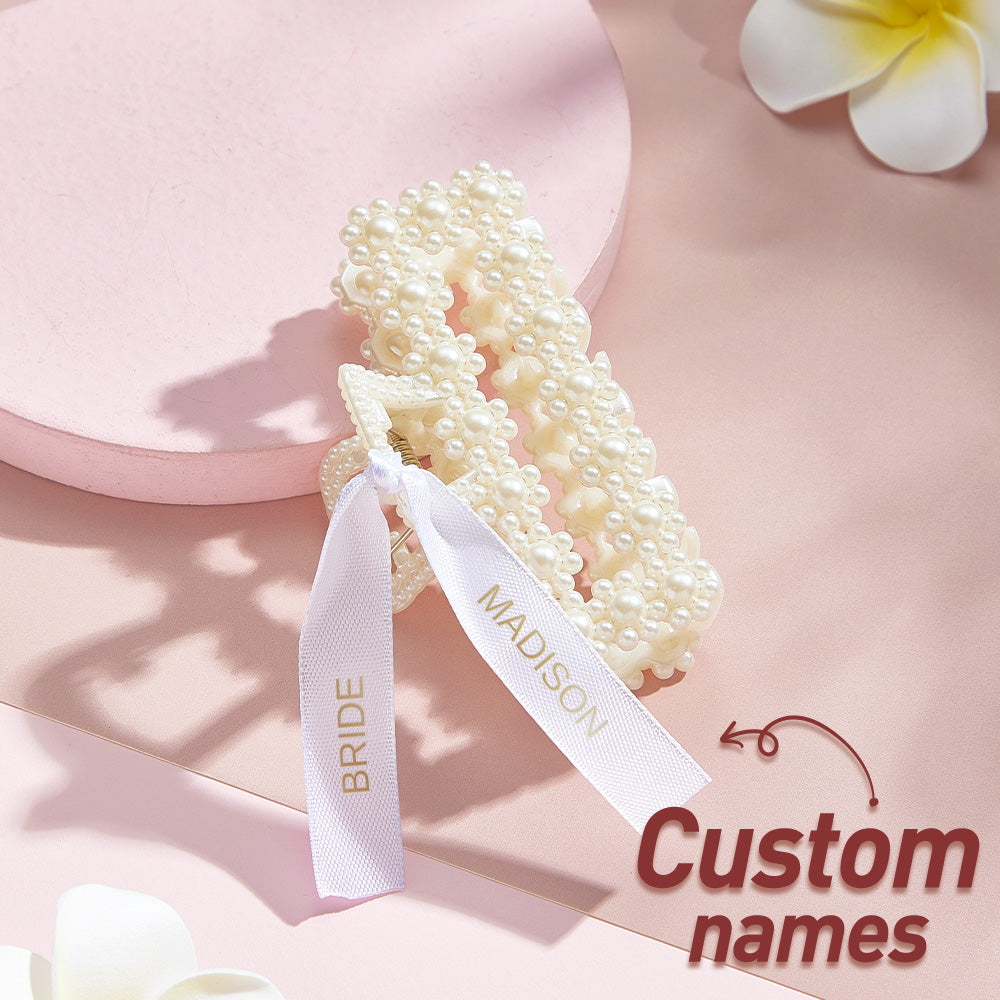 Personalized Bridal Hair Claw Clips Bridesmaid White Pearls Hair Craw Wedding Gift for Her