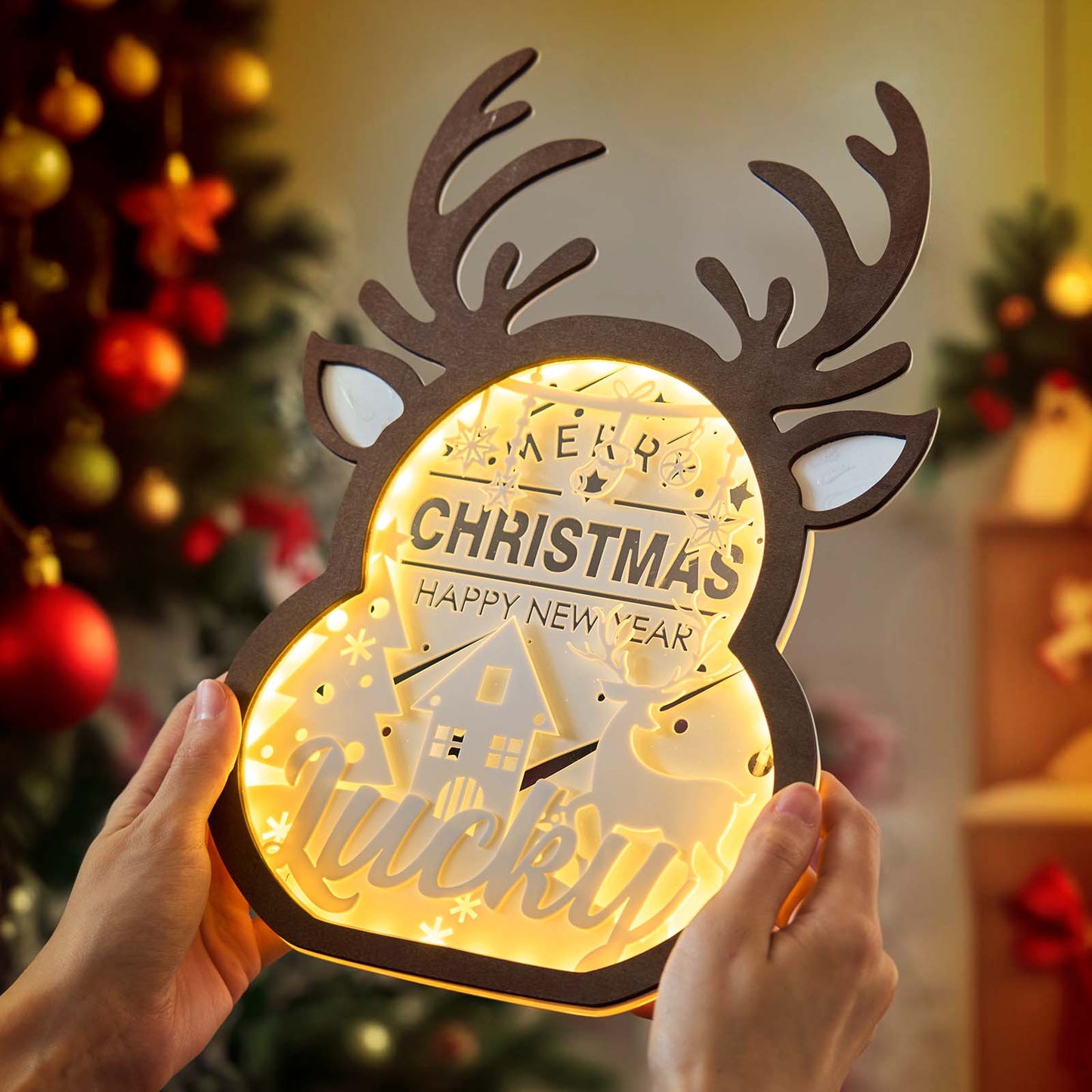 Personalized Christmas Elk Light with Name Night Light Home Decoration for Christmas Gift