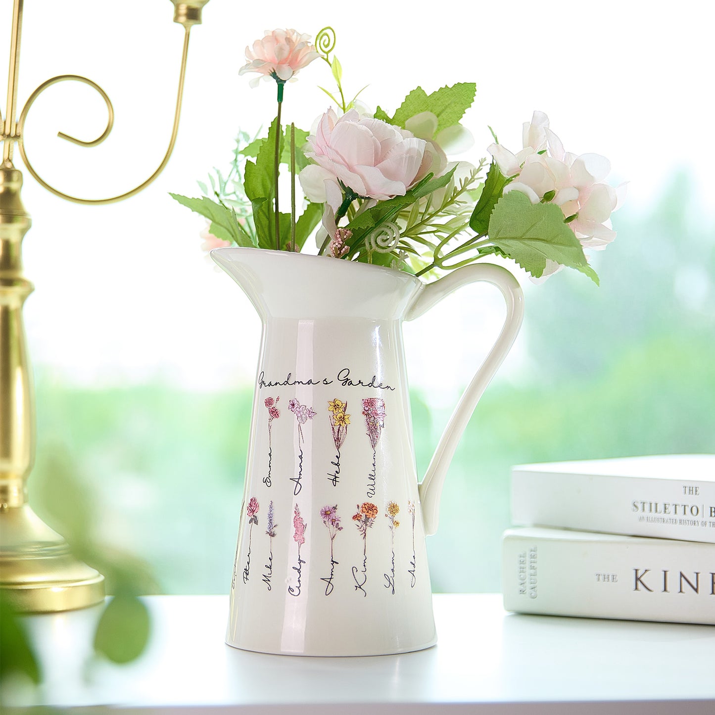 Personalized Birth Flower Ceramic Vase Home Decoration Birthday Gift for Mom Grandma