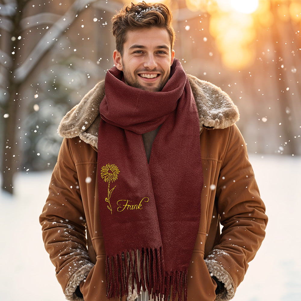 Personalized Birth Month Flower Custom Name Scarf - Unique Christmas Gift