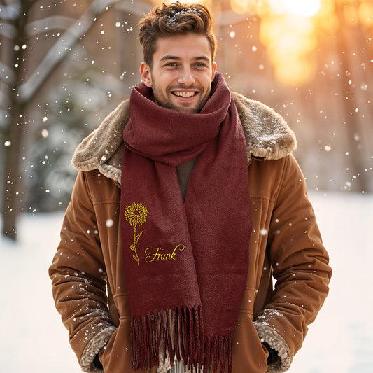 Personalized Birth Month Flower Custom Name Scarf - Unique Christmas Gift