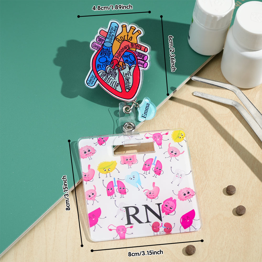 Personalized Anatomical Heart Brain Lungs Badge Reel Charm Retractable Badge Gift for Nurse Doctor