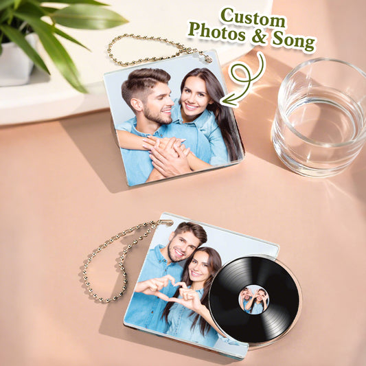 Personalized Music Keychain with Photo Vinyl Record Tap to Play NFC Keychain Gift for Lover