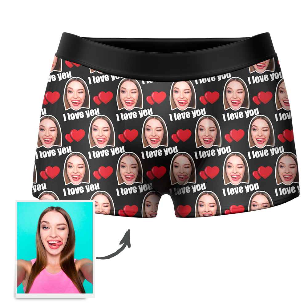 Custom I Love You Men's Boxer Shorts Personalized Underwear with Face